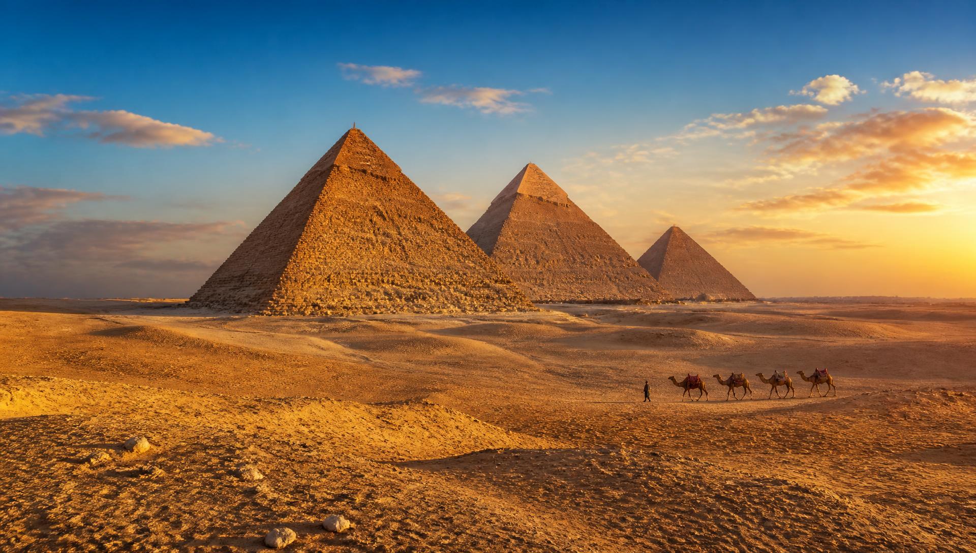 The Great Pyramids of Giza at golden hour